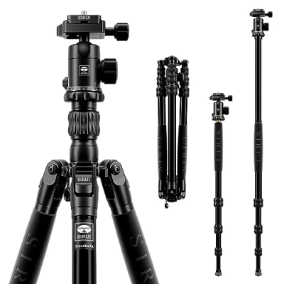 Immagine di SIRUI 166.5cm Treppiede Fotocamera da Viaggio Traveler 7A, Leggero Alluminio con Testa a Sfera Panoramica 360, Compatto Monopiede Fotografico per Videocamera, DSLR, Carico Massimo 8KG