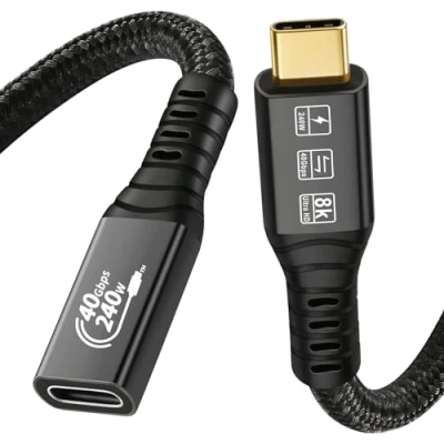 Immagine di CHENLENIC USB4 Compatible with Thunderbolt 4 Male to Female 8K Cable at 60Hz 5K/4K 120Hz Video 40Gbps Data Transmission Speed 20V 5A 100W Power Supply USB C External SSD eGPU 0.8m