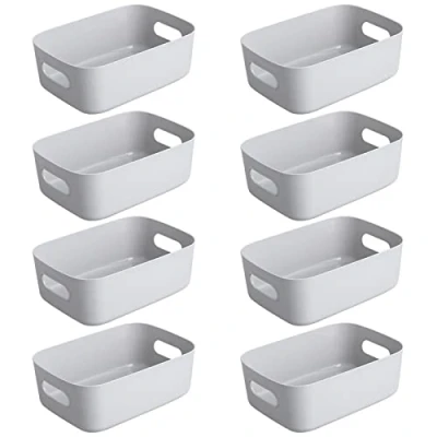Immagine di Bgfuni 8 Pezzi Cestino da Studio in Plastica, Portaoggetti con Manico, per organizzare casa o ufficio, Adatto mensole, cassetti, armadietti della lavanderia, 19x13.5x7.5 cm (Grigio)
