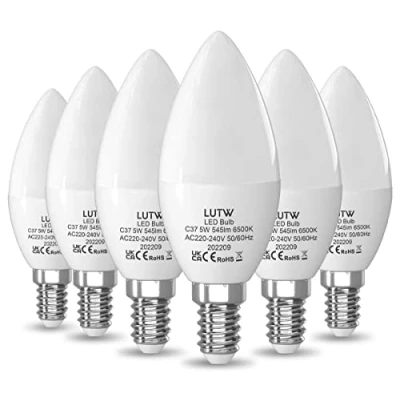 Immagine di LUTW Lampadine LED E14 Luce Fredda, 5W 6500K 545LM Lampadina Candela, Equivalenti a Incandescente da 40W, Vite C37 con Angolo di Apertura 160, Non Dimmerabile, Confezione 6