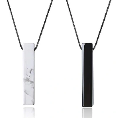 Immagine di COAI Coppia di Collane Yin Yang in Acciaio Inox con Pendenti Barra Rettangolare Ossidiana e Howlite
