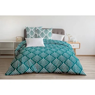 Immagine di Home Linge Passion Copripiumino 3 pezzi, 100% cotone, 57 fili, 2 persone, 220 x 240 cm, colore: verde imperiale, verde, bianco
