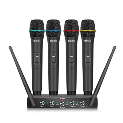 Immagine di Debra Audio Pro UHF Sistema di microfono wireless a 4 canali, con lavalier, ricevitore in metallo, ideale per karaoke, feste karaoke (4 Palmare (A))