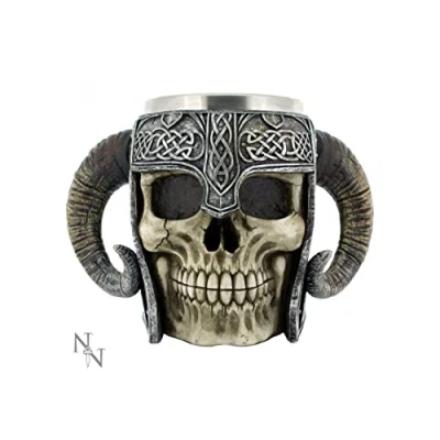 Immagine di Nemesis Now B2091F6 Tazza con boccale a forma di teschio vichingo, 16 cm, colore: Marrone