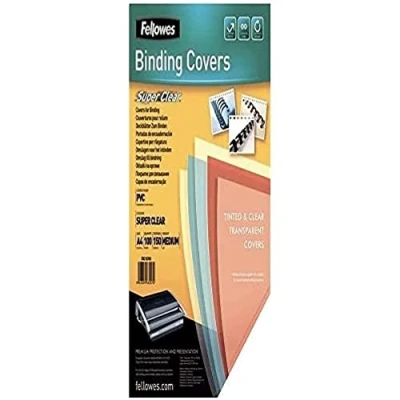Immagine di Fellowes 53763 Copertine per Rilegatrice in PVC Trasparente, Formato A4, 300 Micron, Confezione da 100 Pezzi