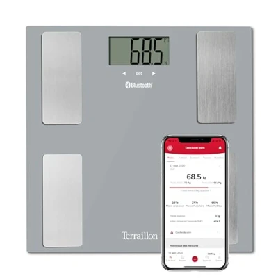 Immagine di TERRAILLON bilancia connessa via Bluetooth Analisi del peso corporeo e BMI, a impedenza, fino 8 utenti modello &#039;Smart Connect&#039;
