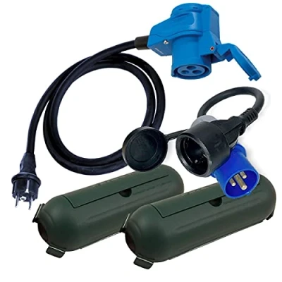 Immagine di IntuiFlex adattatore CEE con spina ad angolo e scatola di protezione 1,5/0,3m presa Schuko per campeggio, barche, camper caravan H07RN F 3 x 2,5 mm² 230 V 16 A IP44 campeggio
