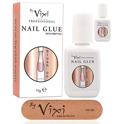 Immagine di 15g x2 By Vixi COLLA PER UNGHIE ULTRA FORTE con PENNELLO e FILE di PREPARAZIONE GRATUITO Adesivo trasparente, istantaneo asciutto, qualità professionale da salone bellezza