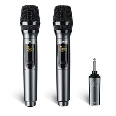 Immagine di LEKATO Microfono wireless ricaricabile a 2,4 GHz Microfoni per canto Fino 30 ore di autonomia portatili in metallo cordless Set discorsi DJ Chiesa, feste, matrimoni