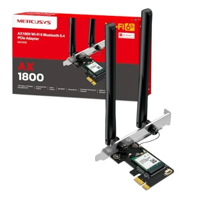 Immagine di Mercusys TP Link MA70XE PCIe WiFi 6 AX1800Mbps, Bluetooth 5.4, Chipset Intel, Compatibile con Windows 10/11, OFDMA, MU MIMO, WPA3, Non Comportabile il Supporto a Basso Profilo