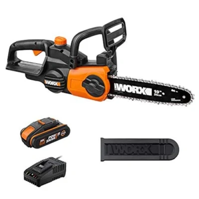 Immagine di WORX Motosega a batteria WG322E.1, 18 V (20 max), 2,0 Ah, PowerShare, lunghezza di taglio 25 cm e tensione automatica della catena, copertura per il trasporto, caricatore rapido 1 ora