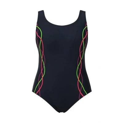 Immagine di Ulla Popken Grandes Tailles Pipings Ondulants DOUBLÉ Costume da bagno, Donna, Taglia: 54, Navy blue