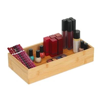 Immagine di Relaxdays Organizer in bambù, Contenitore Portaoggetti, Cucina e Bagno, HLP: 6x30x15 cm, Porta Trucchi, Color Naturale, 90% 10% Fibra