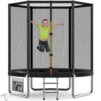 Immagine di Devoko Trampolino Elastico per Adulti e Bambini, Tappeto da Giardino Ø 183/228/305/366/427 cm Set Completo con Rete di Sicurezza, Scaletta, Copertura, Scarpe,50 kg(Nero)