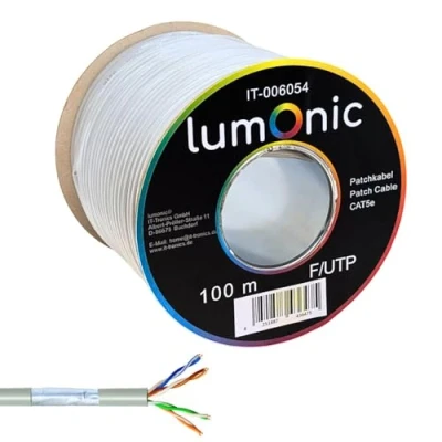 Immagine di Lumonic 100m Cavo di rete CAT 5e F/UTP I CAT5e, Gigabit Lan, Ethernet patch flessibile schermato, per uso interno fino a 100 MHz