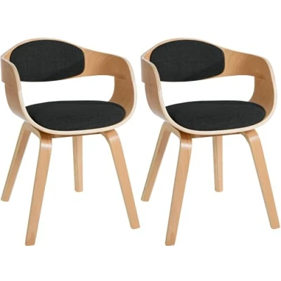 Immagine di CLP Set di 2 sedie retrò Kingston con rivestimento in tessuto e schienale avvolgente I Poltrone struttura legno, Colore:natura/nero, Colore del telaio:natura