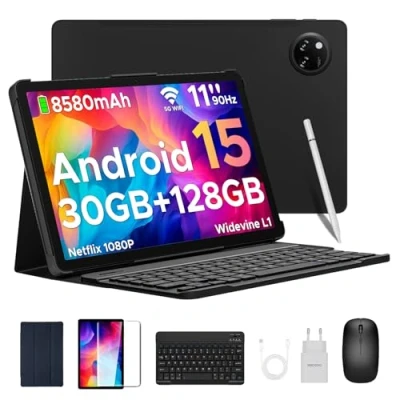Immagine di DOOGEE Tab A9 PRO+ Tablet 11 Pollici con Tastiera e Penna, 90Hz Android 15 Tablets, 30GB RAM+128GB ROM/TF 2TB, 8580mAh 5G WiFi, T7200 Octa Core, Widevine L1/Netflix 1080P/13MP/FACE ID/OTG/3.5mm Jack