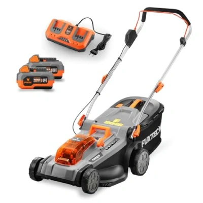 Immagine di Rasaerba Elettrico FUXTEC E2RM37 a Batteria 40V (2x20V) Larghezza di Taglio 37cm, Altezza Variabile, Senza Fili (Batteria Li Ion &amp; Caricabatterie Inclusi)