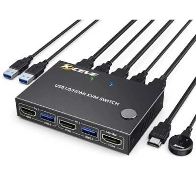 Immagine di YOUTINGHDAV Switch KVM USB 3.0 HDMI 2 Porte, 4K@60Hz PC 1 Monitor, Condivisione 4 dispositivi Mouse Tastiera, con Telecomando cablato e 3 Cavi