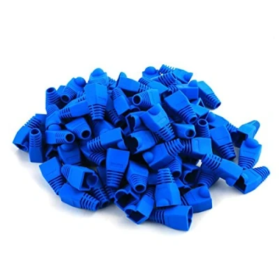 Immagine di YIOVVOM Connettore per cavo Ethernet RJ45 in plastica morbida, copertura antistrappo, CAT5, CAT5E, CAT6, CAT6E, 100 pezzi, blu