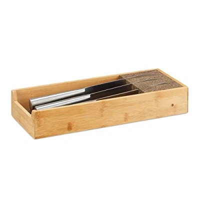 Immagine di Relaxdays Ceppo porta coltelli in bambù portaposate da cassetto organizer cassetti HLP: 6,5x38x15,5 cm colore naturale