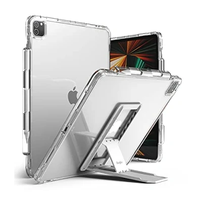 Immagine di Ringke Fusion Plus e Supporto Tablet Outstanding Compatibile con iPad Pro 12.9&#039;&#039; Set Combinato Clear &amp; Light Gray