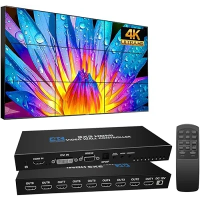 Immagine di Video Wall controller 3x3 4K HDMI Processore da parete TV per TV, display a 9 canali con telecomando schermi in 1