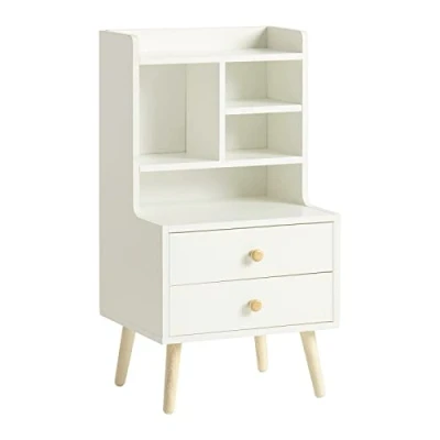 Immagine di SoBuy Comodino bianco camera da letto Mobile a scomparsa singolo Tavolino soggiorno con 2 cassetti e 3 ripiani FBT100 W
