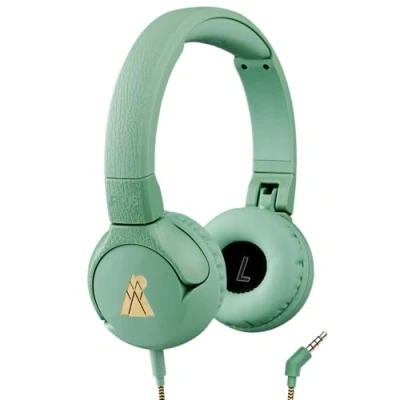 Immagine di POGS The Elephant 2 Cuffie con filo, regolabili, resistenti, per bambini dai 3 anni in su, limitato a 85 dB, microfono, funzione di condivisione musica, cavo audio sicuro da 3,5 mm (1 m) (rGreen)