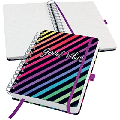 Immagine di SIGEL JN651 Jolie Taccuino spiralato, Dark Rainbow Vibes, lineatura dot (quadretti tratteggiati), 120 g/m², 16,8 x 21,5 cm, hardcover, 240 pagine, nero