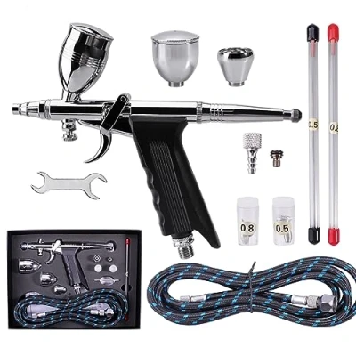 Immagine di SAGUD set di pistole per aerografo, doppia azione, 0,3 mm, con aghi extra da 0,5 0,8 tubo aerografo e tazze 2CC/5CC/13CC