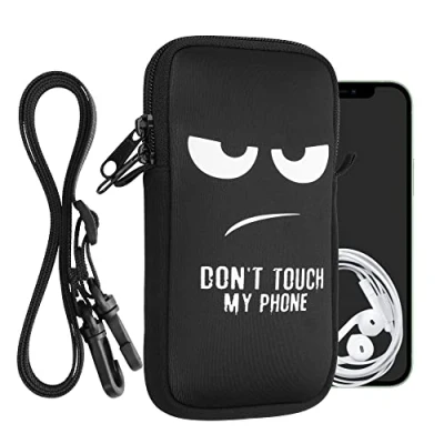 Immagine di kwmobile Custodia in Neoprene con Zip per Smartphone Portacellulare a Tracolla Porta Cellulare da Collo Universale Cover Borsa Telefono Don&#039;t touch my phone