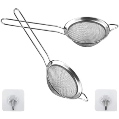 Immagine di 2 Pezzi Colino/Setaccio/Scolapasta 8cm in Acciaio Inox, Cucina Scolapasta Setaccio Colino Filtro Maglia fine con Maniglia per Dolci Pasta Riso Verdura