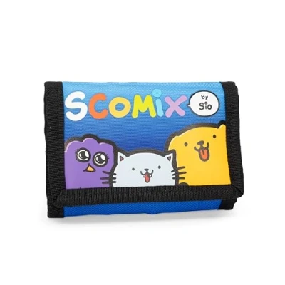 Immagine di Comix Scomix by Sio Portafoglio Scottecs con Pratica Chiusura in Velcro, Portamonete Tasca Esterna e Scomparti Interni, Idea Regalo Bambini Ragazzi, 13x8,5cm, Blu
