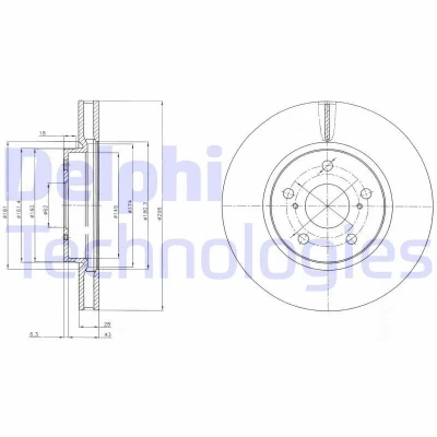 Immagine di DELPHI BG4139C Disco freno 296 28 5 ventilato rivestito non trattato senza cuscinetto ruota, anello sensore ABS LEXUS: IS 2, 3