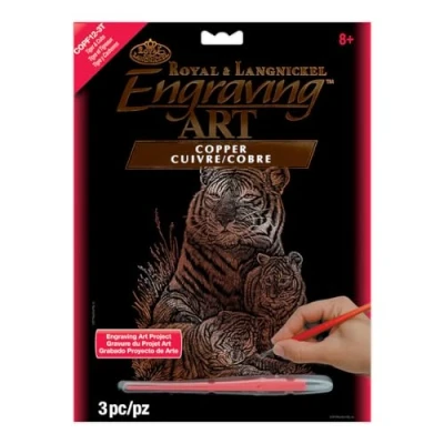 Immagine di Royal Brush &amp; Langnickel Set da Incisione, Motivo: Tigre e tigrotto, Formato A4, Colore: Argento, Metallo