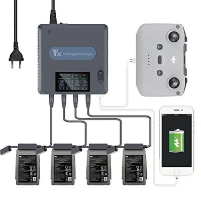 Immagine di LYONGTECH Caricabatterie display LCD per drone DJI Mavic 2 Pro/Zoom, ricarica 4 batterie e porte USB contemporaneamente, 6 in 1 stazione di parallela hub accessori
