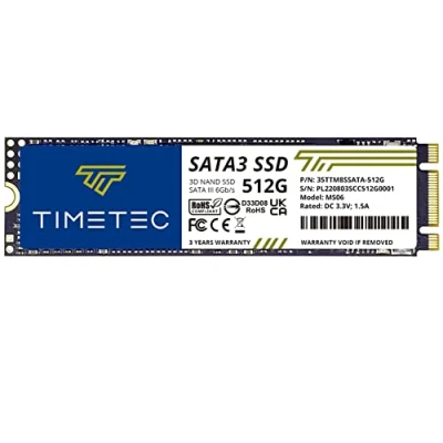Immagine di Timetec SSD 3D NAND TLC SATA III 6Gb/s M.2 2280 NGFF 64TBW Read Speed Up to 520MB/s SLC Cache Performance Boost Internal Solid State Drive for PC Computer Laptop and Desktop (512GB)