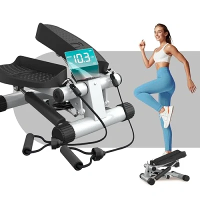 Immagine di Niceday Mini Stepper con bande di resistenza, Up Down, macchina scalatore scale, monitor LCD multifunzionale, esercizio allenamento a casa, braccia e completo
