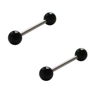 Immagine di DENI 2 piercing lingua barbell con sfere di colore nero, barra materiale anallergico, lunghezza 16 mm e spessore 1,6 mm., Acrilico