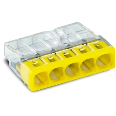 Immagine di WAGO 2273 205 1 Morsettiera flessibile: rigido: 0.5 2.5 mm² Numero Poli (num): 5 pz. Trasparente, Giallo