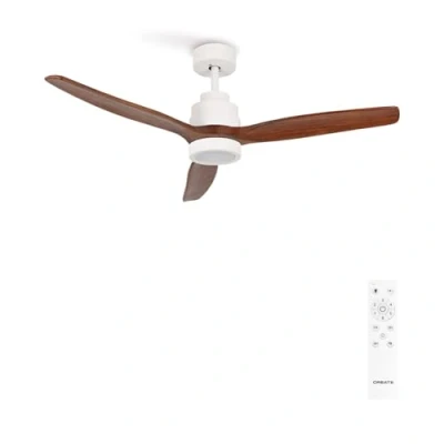Immagine di CREATE / WINDSTYLANCE/Ventilatore da soffitto con luce e telecomando, bianco pale legno scuro 40W, silenzioso, Ø132 cm, 6 velocità, timer, estate inverno, doppia altezza, motore DC