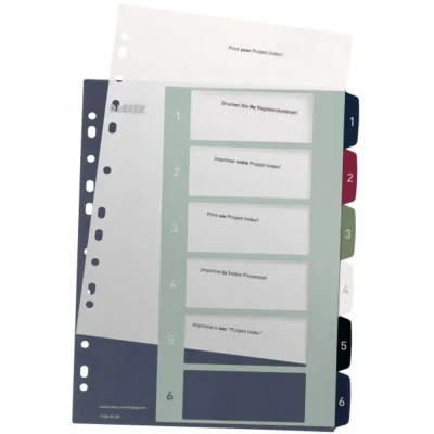 Immagine di Leitz 1236 Style Divisore DIN A4 1 6 Polipropilene Multicolore schede extra largo, etichettabile con PC 00