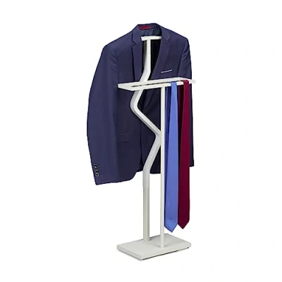 Immagine di Relaxdays Servo Muto da Camera, 107 x 47,5 20 cm, Appendiabiti per Giacca, Camicia e Pantalone, Acciaio MDF, Bianco
