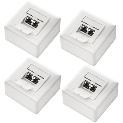 Immagine di deleyCON 4x CAT 6 Universale Presa di Rete 2x Porta RJ45 Schermato Superficie o Filo 1 Gigabit Ethernet EIA/TIA 568A&amp;B Bianco