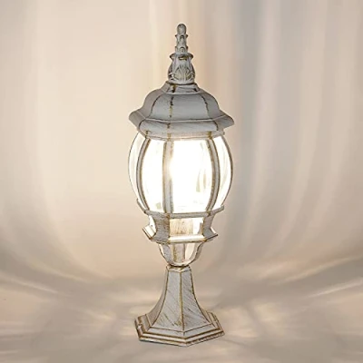 Immagine di Lampada da terra per esterni Brest elegante forma a lanterna stile rustico in bianco oro IP44 E27 50 cm giardino, terrazzo, balcone, viale