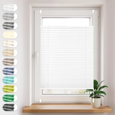 Immagine di SONELLO Tenda plissettata Klemmfix senza foratura, 85cm x 200cm bianco, tende plissettate per porte e finestre con morsetti pronta l&#039;uso, protezione solare, Parti Il Montaggio Incluse