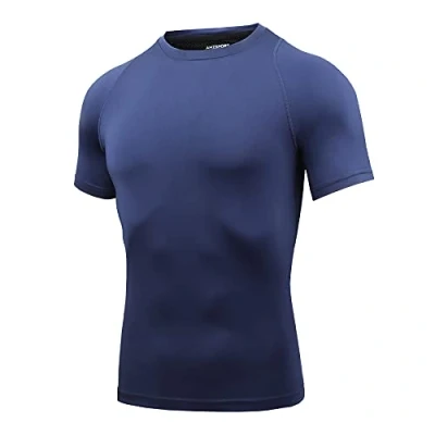 Immagine di AMZSPORT Maglietta a Compressione da Uomo, Maniche Corte, Funzionale, Cool Dry, per Allenamento e Corsa, 112025 Blu, XL
