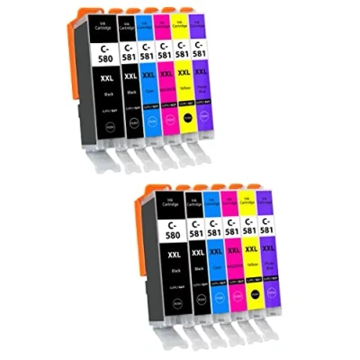 Immagine di Supply Guy 12 cartucce d&#039;inchiostro XXL con chip compatibile Canon PGI 580 CLI 581 per Pixma TS8100 TS8150 TS8151 TS8152 TS8200 TS8250 TS8251 TS8252 TS8300 TS8350 TS8351 TS8352 TS9100 TS9150