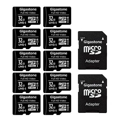 Immagine di Gigastone Micro SD 32 GB, Set da 10, A1 U1 C10, per Telefono Fotocamere Videocamere Dashcam GoPro DJI Drone Fino a 90/20 MB/s (R/W) con Adattatore Scheda